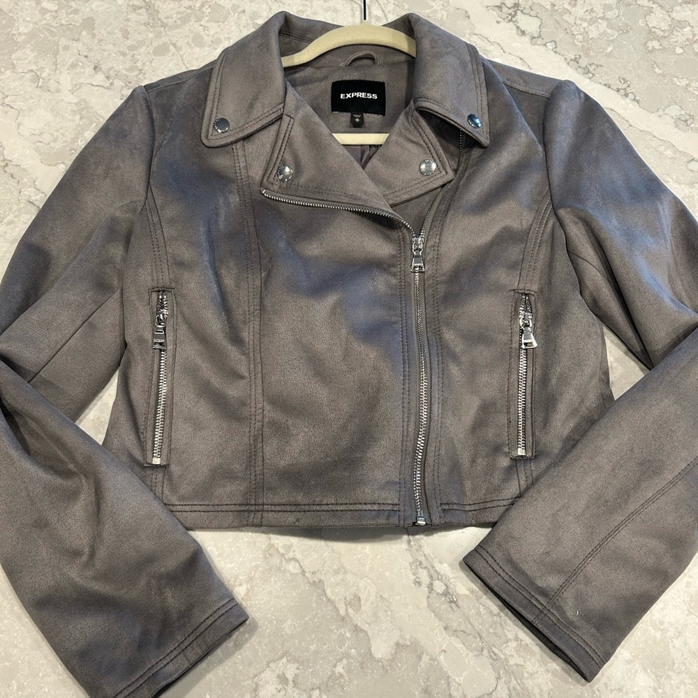 Express Gray Leather Jacket - image 1